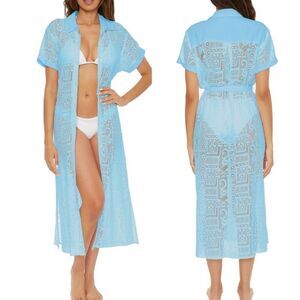 NWT Becca | Gauzy Dress Beach Cover Up Dress Button down Collar Ice Blue M